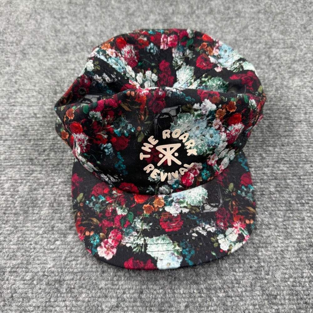 Roark Revival Snapback Hat OSFM Black Floral Print Flat Brim Unisex